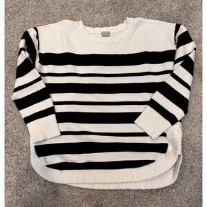 Chico's Zenergy Sweater Size 2 (L) Black White Stripes Long Sleeves Boxy Knit